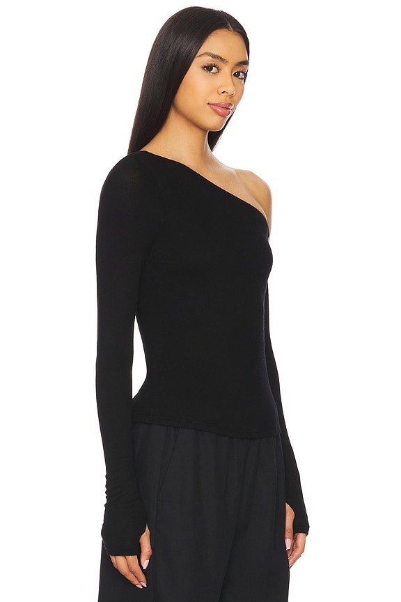 view 2 of 5 Magdaleno Long Sleeve Asymmetrical Fitted Cold Shoulder Top in Black