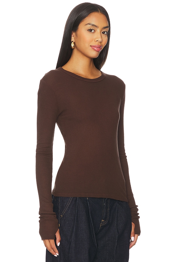 view 2 of 4 Axl Long Sleeve Crop Fitted Top in Dark Brown