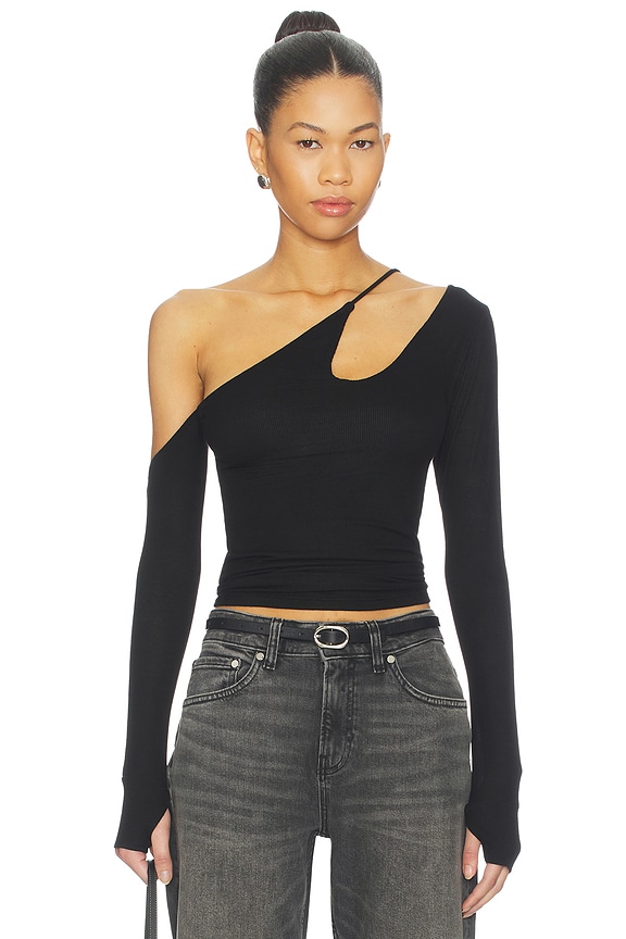 view 1 of 5 Usher Asymmetrical Longsleeve Top in Black
