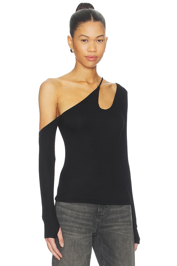 view 2 of 5 Usher Asymmetrical Longsleeve Top in Black