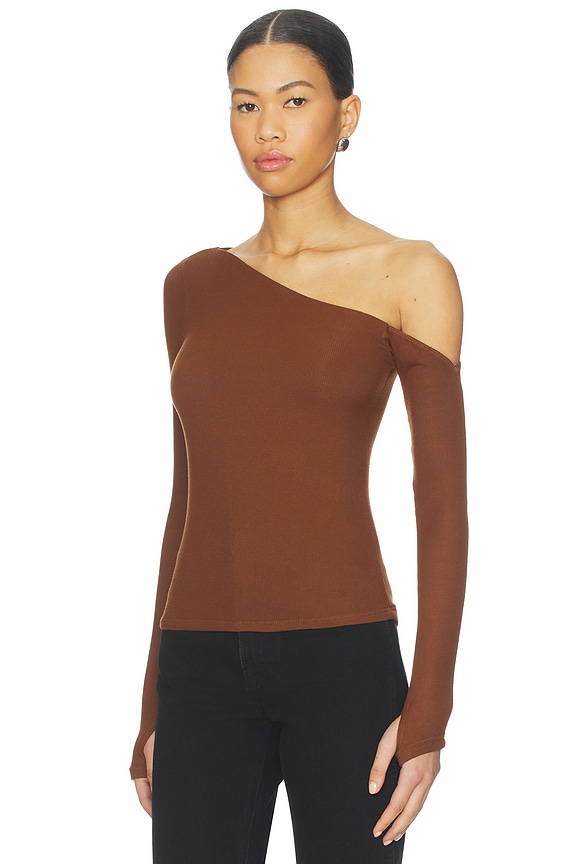 view 2 of 4 Magdaleno Asymmetrical Cold Shoulder Top in Cinnamon