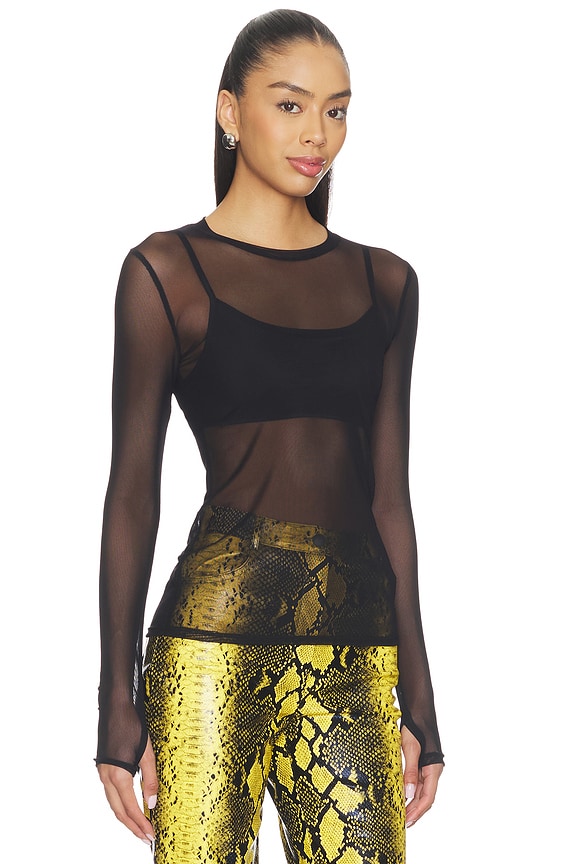 view 2 of 4 Vero Long Sleeve Fitted Mesh Top in Black