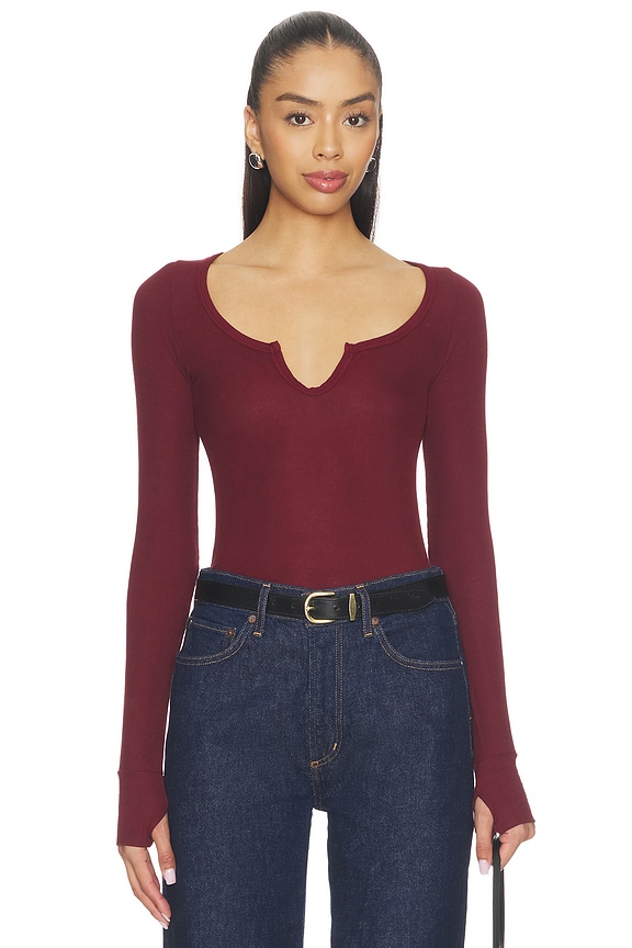 view 1 of 4 Maeve Long Sleeve Scoop Neck Top in Oxblood