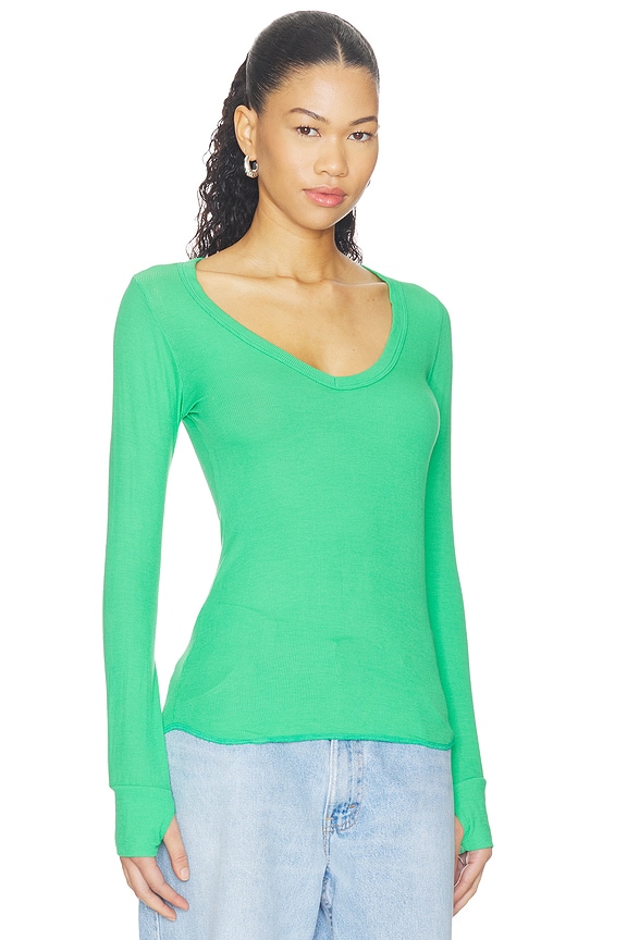 view 2 of 4 Otis Long Sleeve Fitted V-neck in Island Green