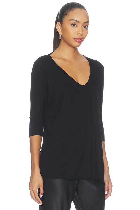 view 2 of 4 Dylan 3/4 Sleeve Draped V-neck in Black