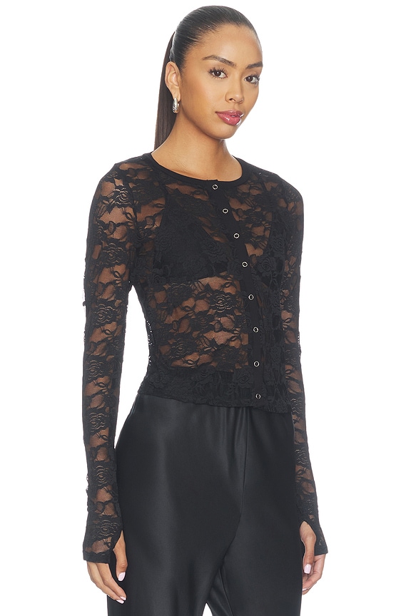 view 2 of 4 T-SHIRT DENTELLE MANCHES LONGUES ET BOUTONS-PRESSION VESCA  in Black
