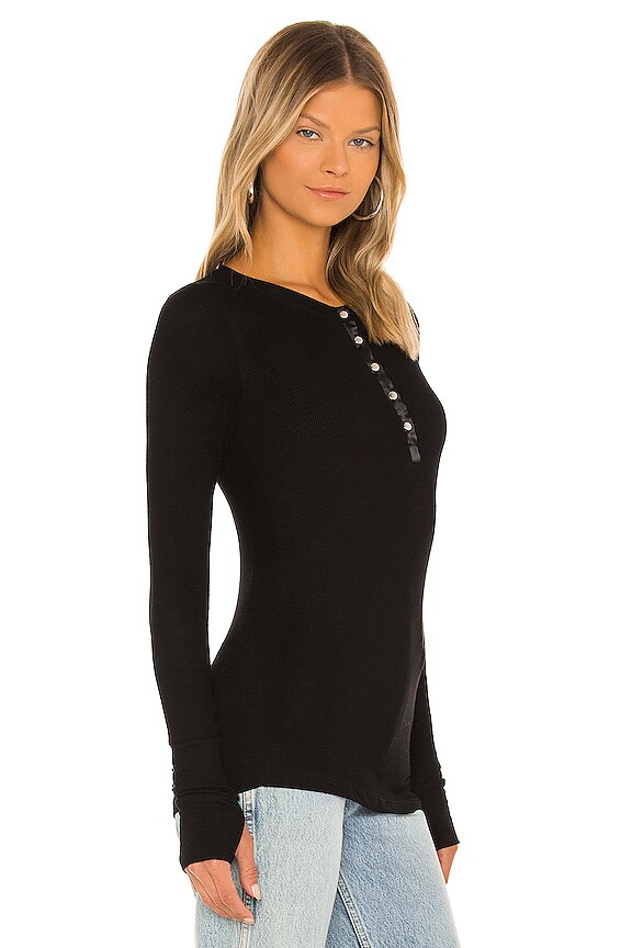 view 2 of 4 Rogan Fitted Snap Henley with Satin Contrast in Black