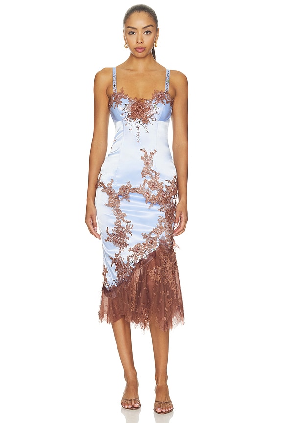 Midi Skirt in Light Blue & Chocolate