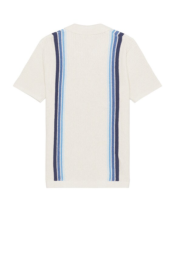 view 2 of 3 Conrad Vertical Stripe Sweater Polo in in Oatmeal Blue Stripe