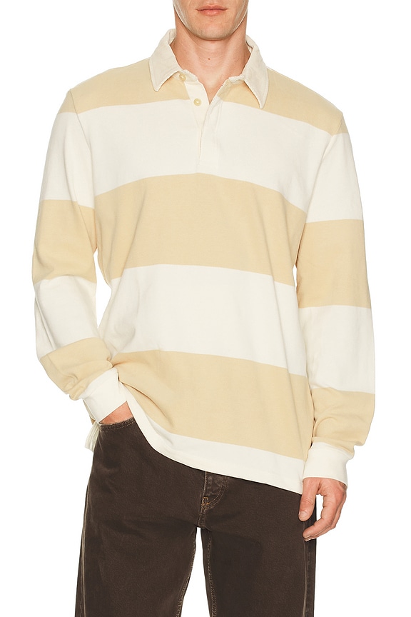 view 1 of 4 Sueded Rugby Polo in Warm Sand & Whitecap