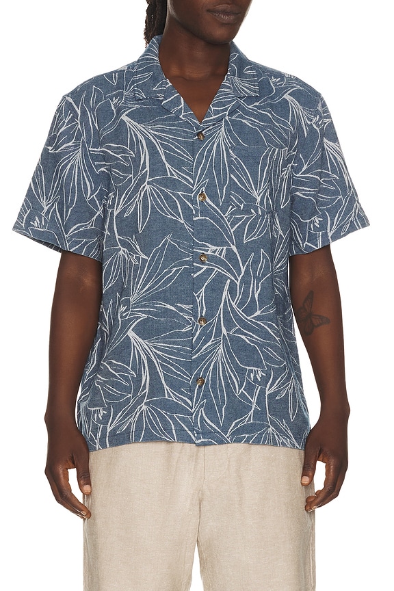 view 1 of 4 CAMISA DE RESORT JACQUARD LINEN in Blue Floral