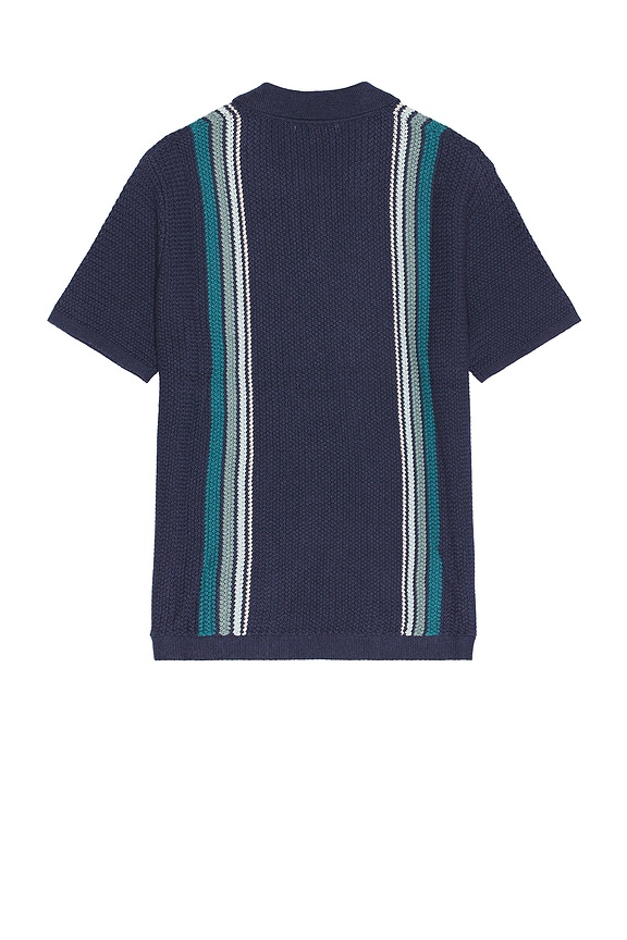 view 2 of 3 Resort Deep V Sweater Polo in Navy Blue Stripe