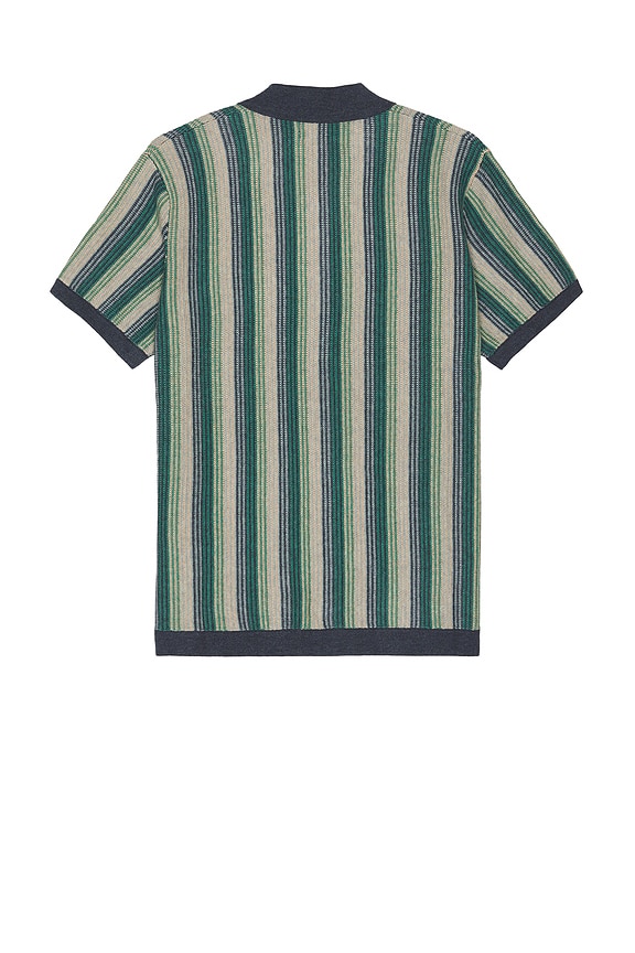 view 2 of 3 Vertical Stripe Button Down Shirt in Green & Navy Stripe