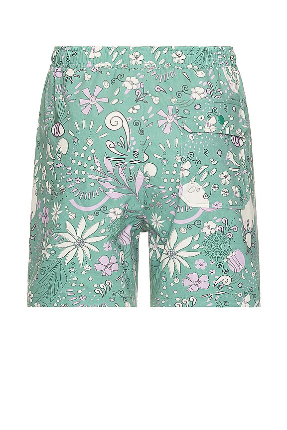 view 2 of 3 4 Way Stretch Swim Trunk in Green Floral Print