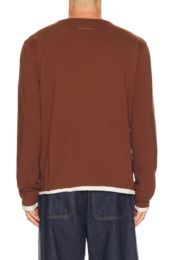 view 2 of 4 Long-Sleeved Top in Light Brown & Ecru