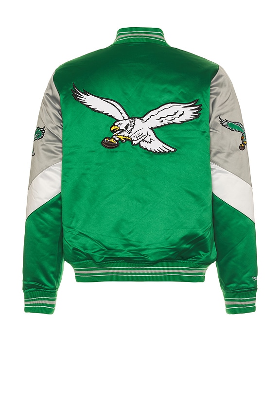 view 1 of 6 NFL Eagles Throw It Back Heavyweight Satin Jacket in Celtics Green