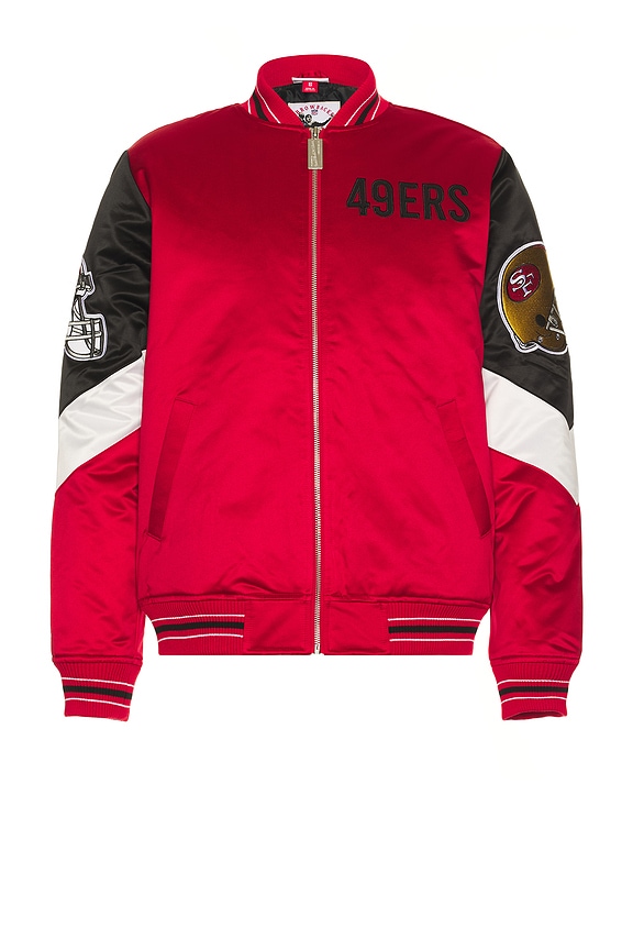 view 2 of 6 NFL 49Ers Throw It Back Heavyweight Satin Jacket in Scarlet