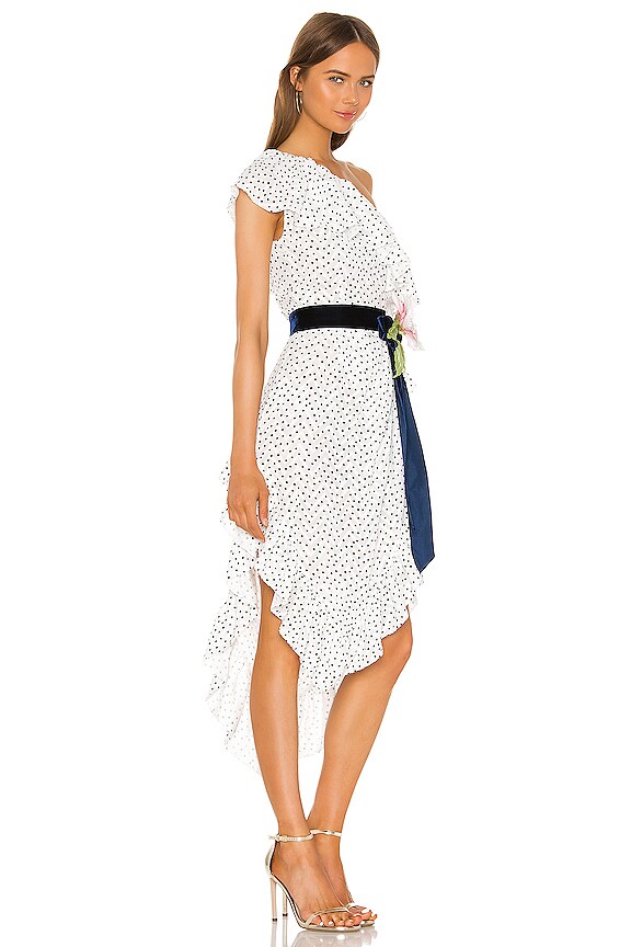 view 2 of 3 One Shoulder Dress in White With Black Polka Dot