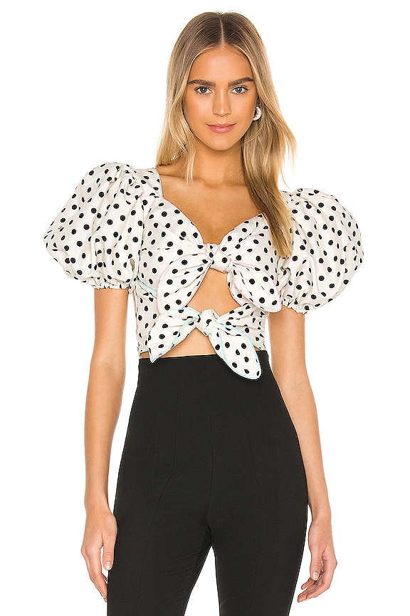 view 1 of 4 Double Bow Top in White & Black Polka Dots