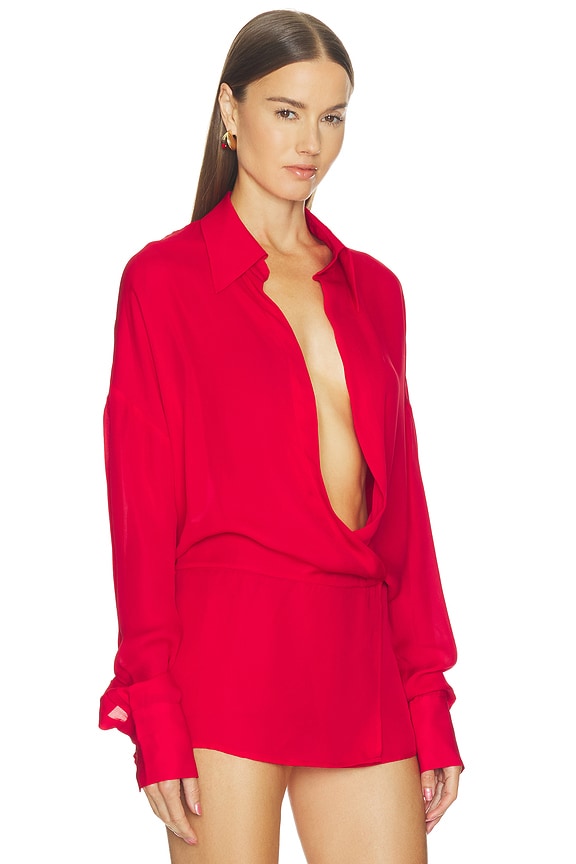 view 2 of 4 Drape Front Silk Blouse in Red