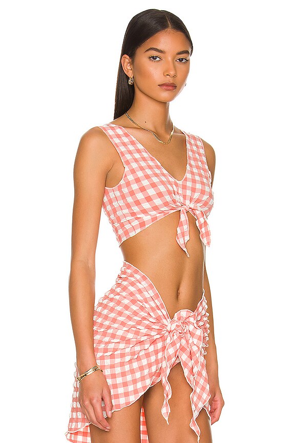 view 2 of 5 Sheer Kim Bikini Top in Shrimp Gingham