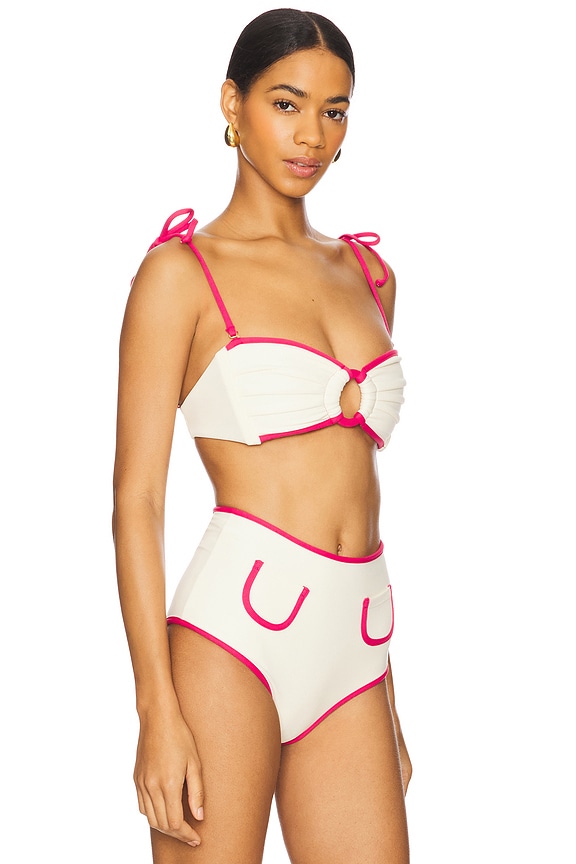 view 2 of 4 Tori Ties Bandeau Bikini Top in Cream & Raspberry