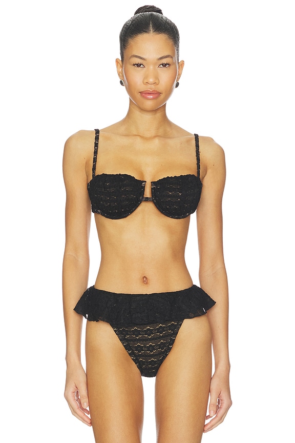 view 1 of 4 TOP BIKINI PETAL in Black Daisy Lace