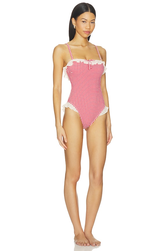 view 2 of 4 Jacelyn Ruffle One-piece in Red Micro Gingham