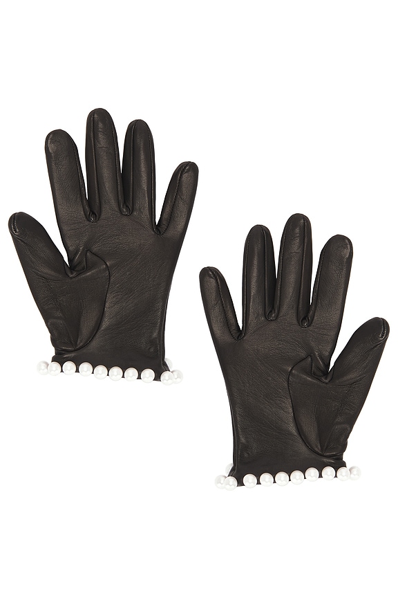 view 2 of 2 Short Leather Gloves With Pearls in Black