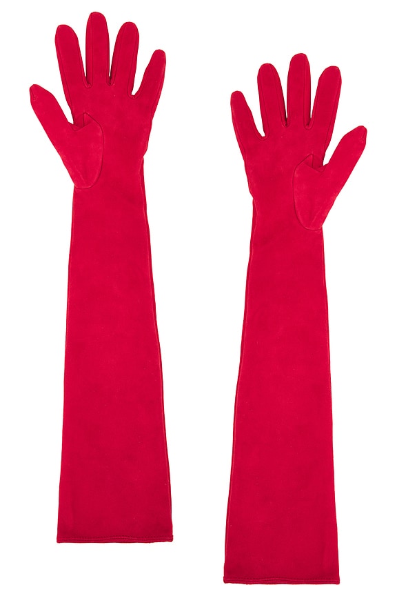 view 2 of 2 Long Suede Gloves in Red