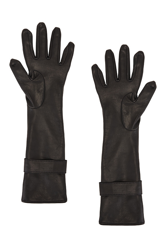 view 2 of 2 Medium Length Leather Gloves in Black