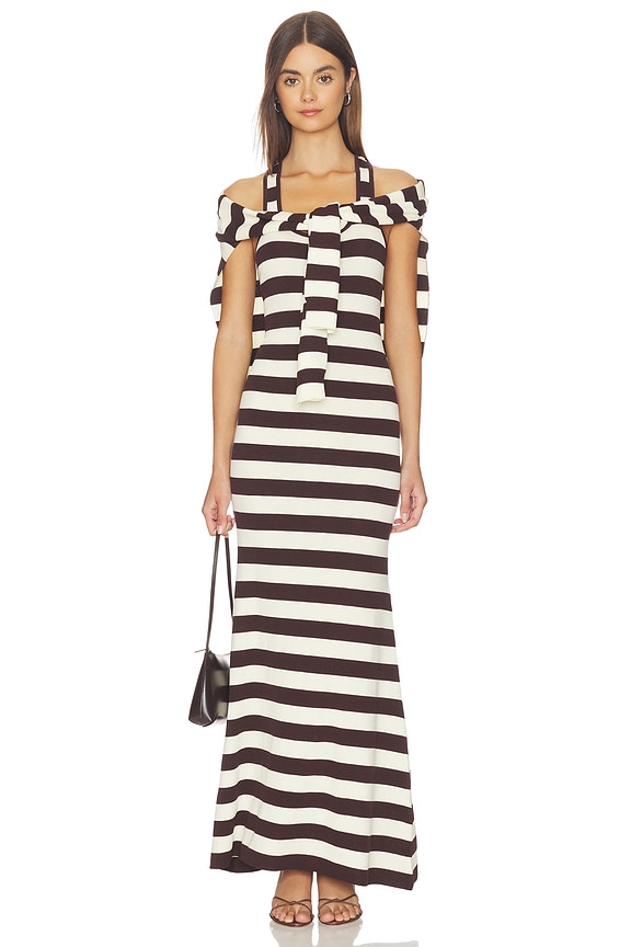 view 1 of 5 Back Knot Knitted Maxi Dress in Teak & Ivory