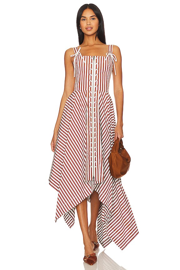 view 1 of 3 Striped Laced Front Sleeveless Dress in Brown & White