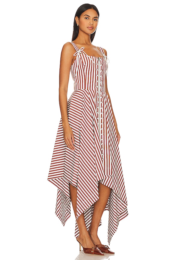 view 2 of 3 Striped Laced Front Sleeveless Dress in Brown & White