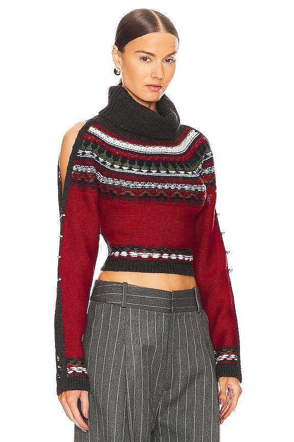 view 2 of 4 Cropped Sweater in Red & Charcoal
