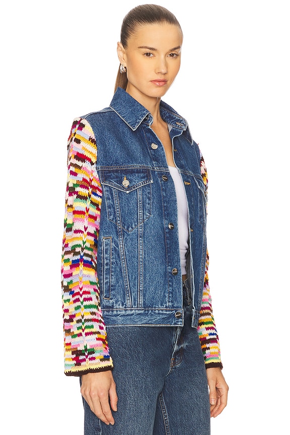 view 2 of 4 Crochet Sleeves Denim Jacket in Indigo