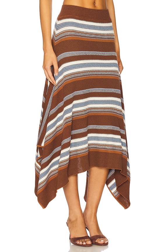 view 2 of 6 Striped Jacquard Cascade Midi Skirt in Brown Multi