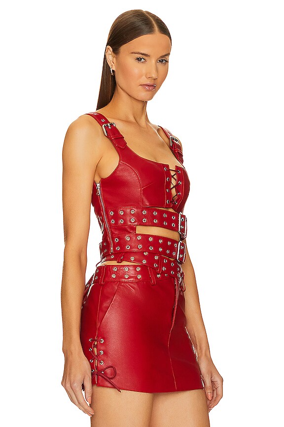 view 2 of 4 Double Belted Leather Bra Top in Red