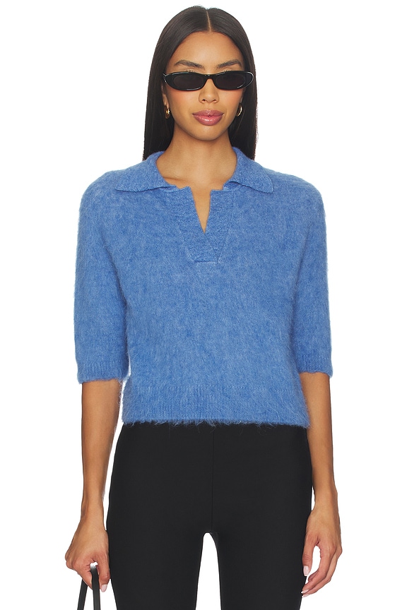 view 2 of 5 Cropped Polo Knit Top With Scarf in Blue