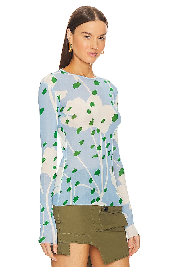 view 2 of 4 Floral Printed Mesh Top in Light Blue Multi