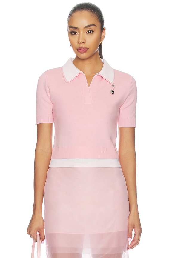 view 1 of 4 CAMISETA DOUBLED HALF FRONT PLACKET KNIT in Dust Pink & Ivory