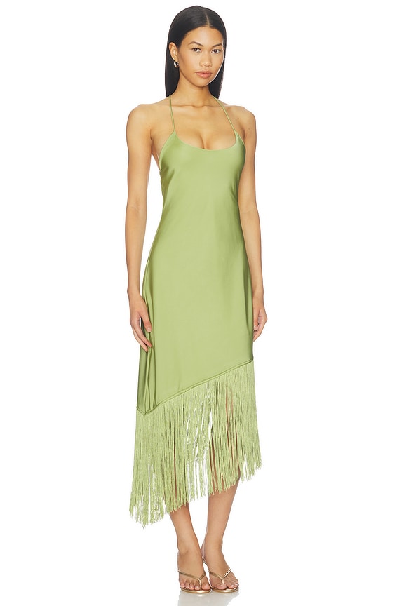 view 2 of 3 Natalina Fringe Midi Dress in Pear Green