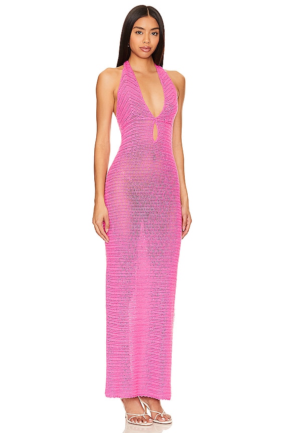 view 2 of 3 Lisse Halter Maxi Dress in Hot Pink
