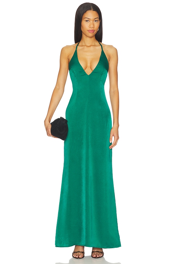 view 2 of 4 Piper Bow Back Gown in Emerald Green