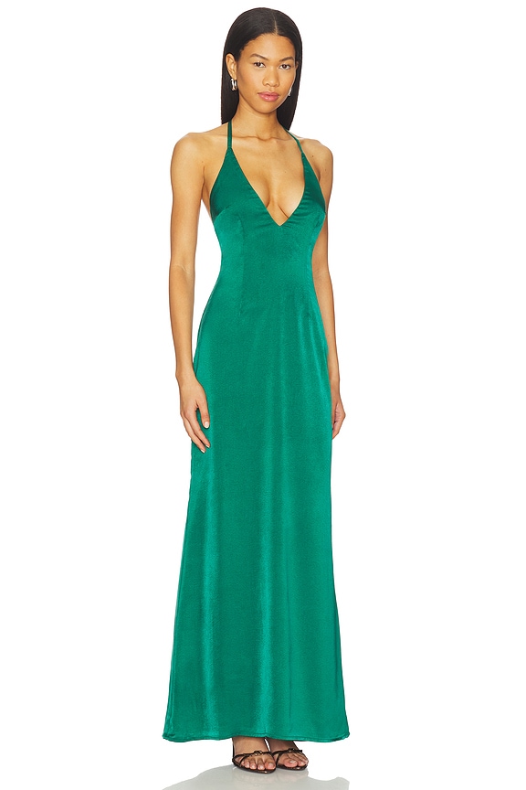MORE TO COME Piper Bow Back Gown in Emerald Green
