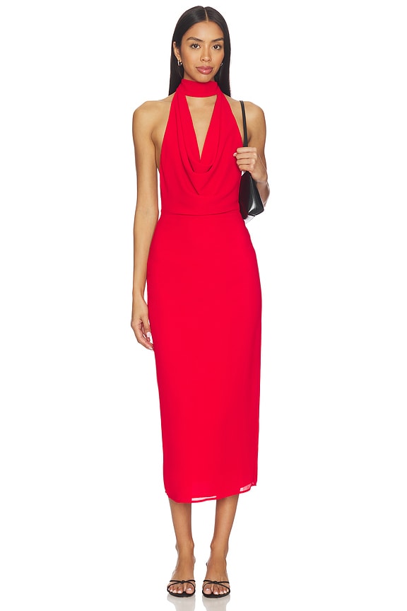 view 1 of 4 Ria Halter Midi Dress in Cherry Red