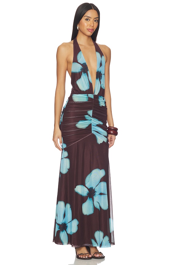 view 2 of 3 Zadie Halter Maxi Dress in Brown & Blue Floral