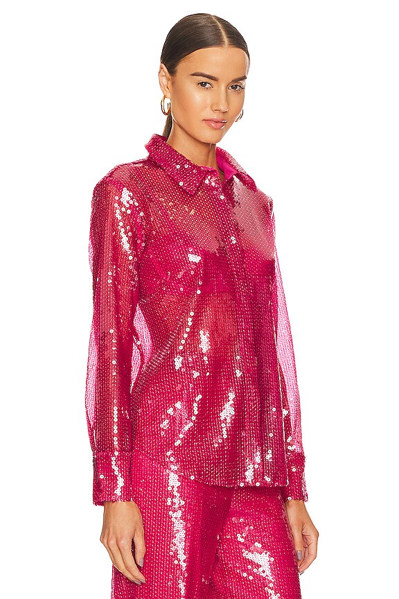 view 2 of 5 Wyatt Button Down Top in Hot Pink