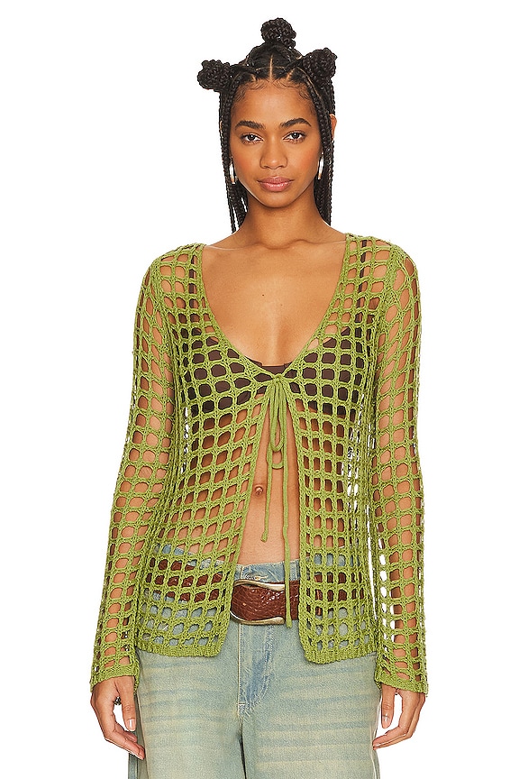 MORE TO COME Malya Tie Cardigan in Sage | REVOLVE
