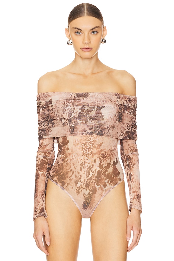 view 2 of 5 Isela Off Shoulder Bodysuit in Leopard Floral